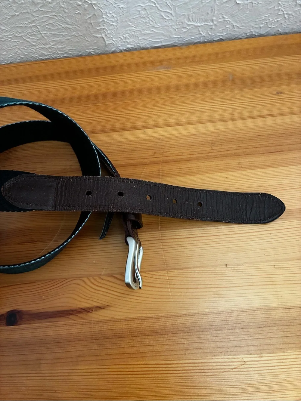 Vineyard Vines Navy & Green Plaid Canvas Belt with Brown Leather